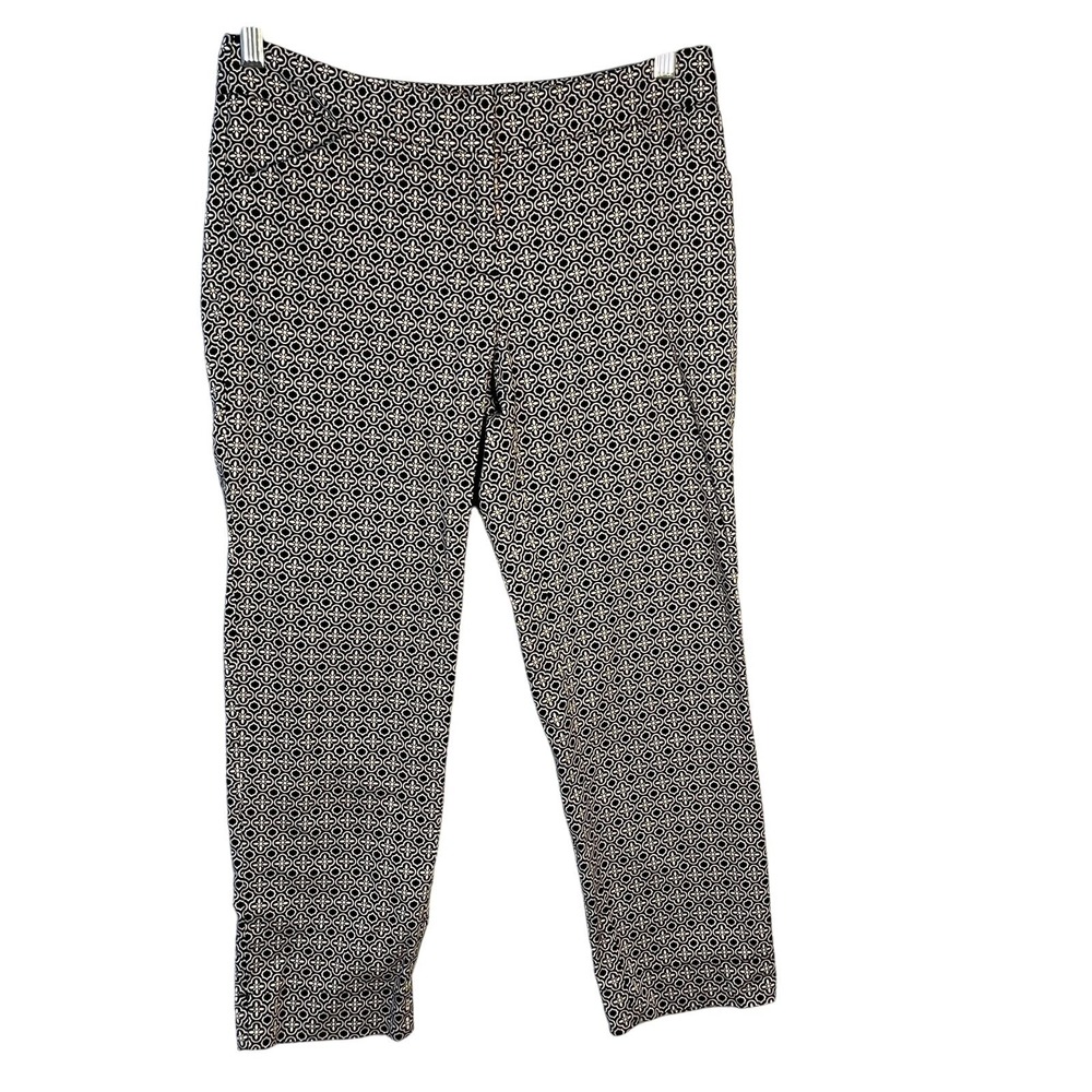 Designed in Los Angeles Cropped Pants Womens‎ 6 Black Cream Geometric Quatrefoil